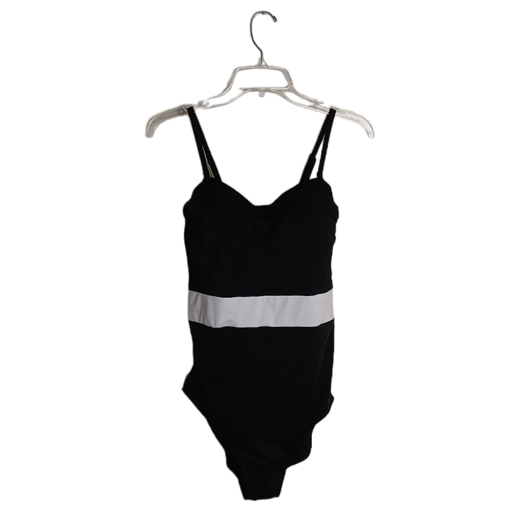 NWT Bal Harbour Women's Black And White Colorblock Bandeau One Piece Swi…